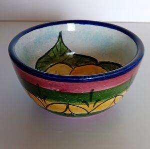 Hand-Painted Colorful Ceramic Bowl - Blue, Green, Pink, Yellow Made In Mexico